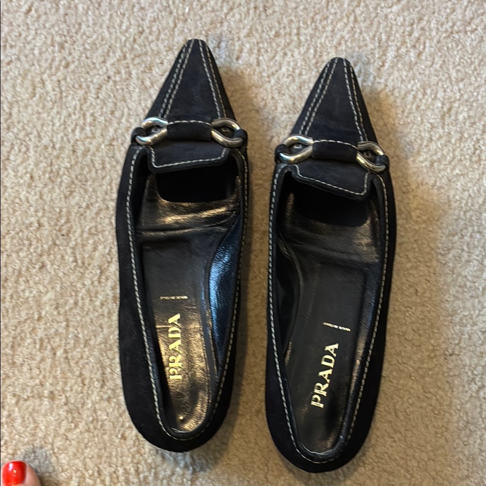 Prada Black Leather Loafers with Horsebit Detail